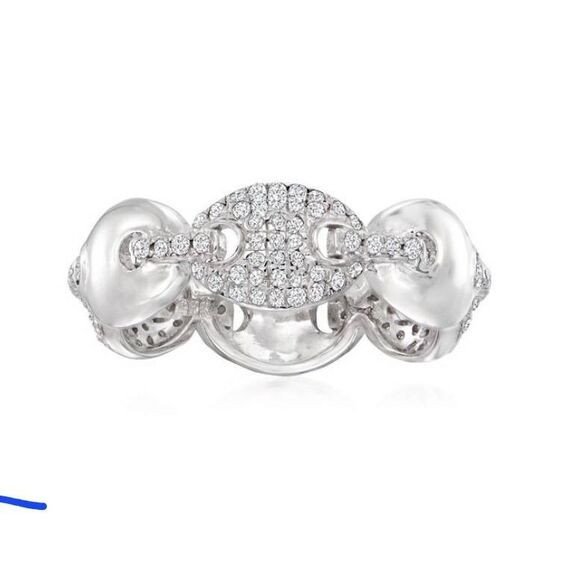 Trendy .51 Ct. Genuine Diamond & Sterling Silver Mariner Link Band Ring Sz 9 - Picture 1 of 5